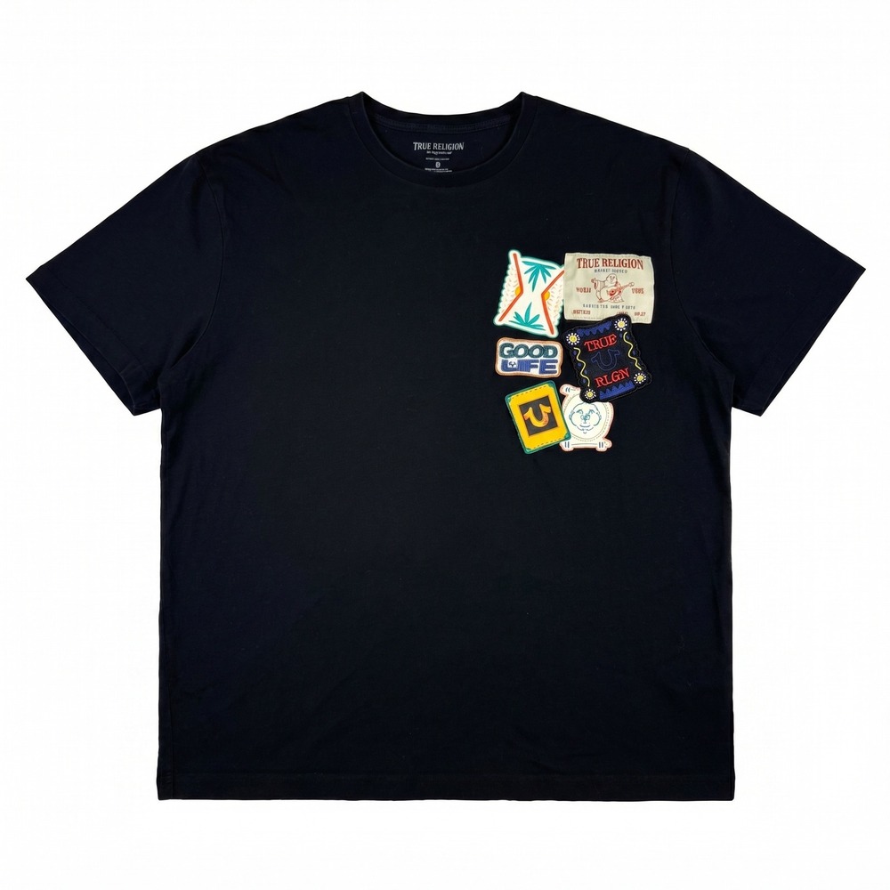 True Religion‎ SS Resort Patch Tee Black Crewneck Graphic T-Shirt 2XL